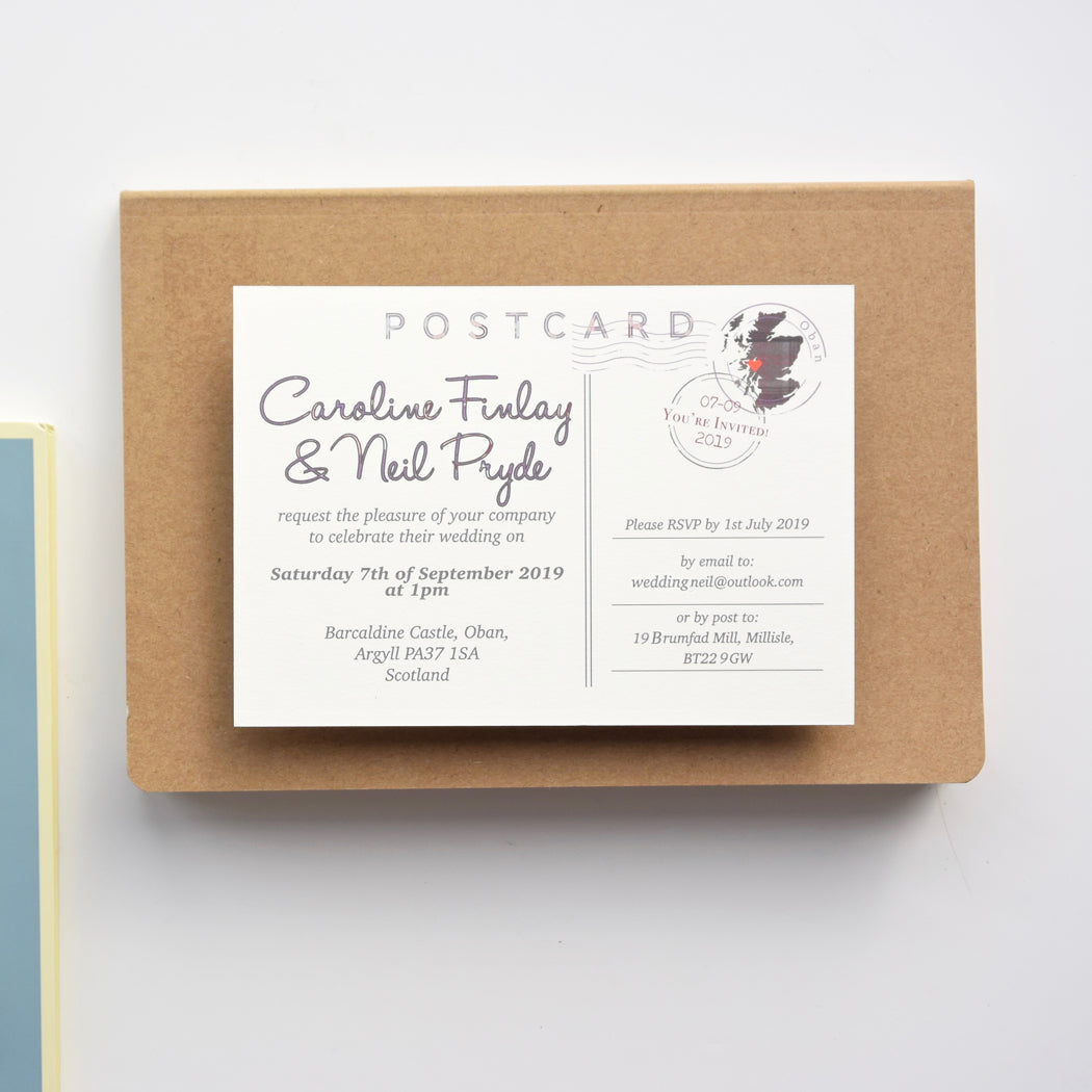 Scotland themed bespoke map invitation