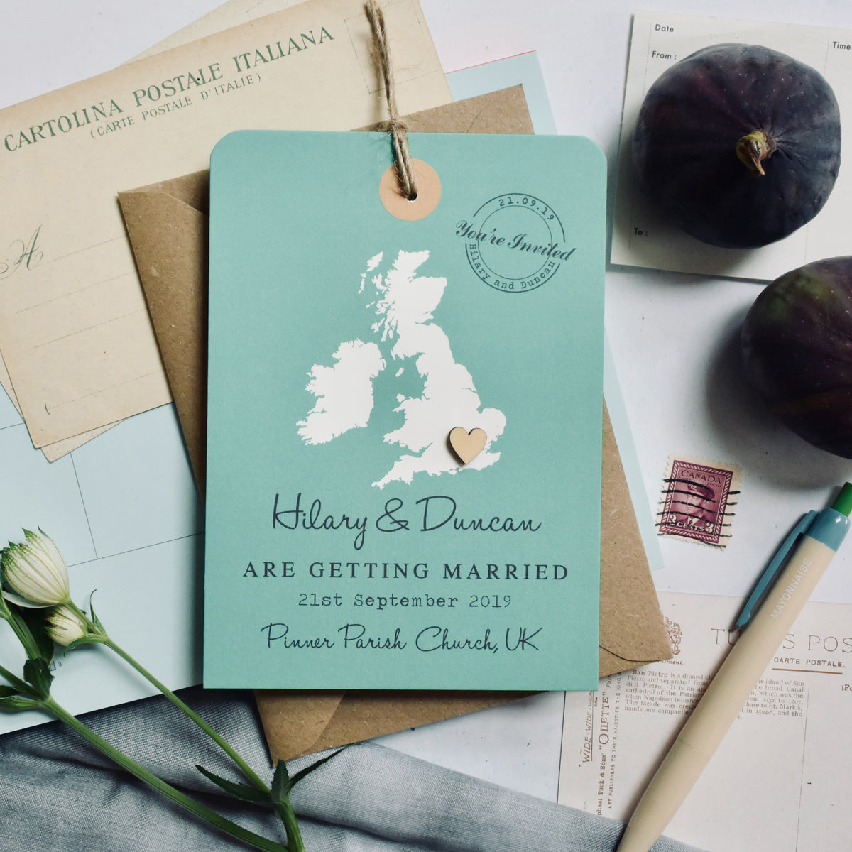 Luggage Tag Map Wedding Invitation