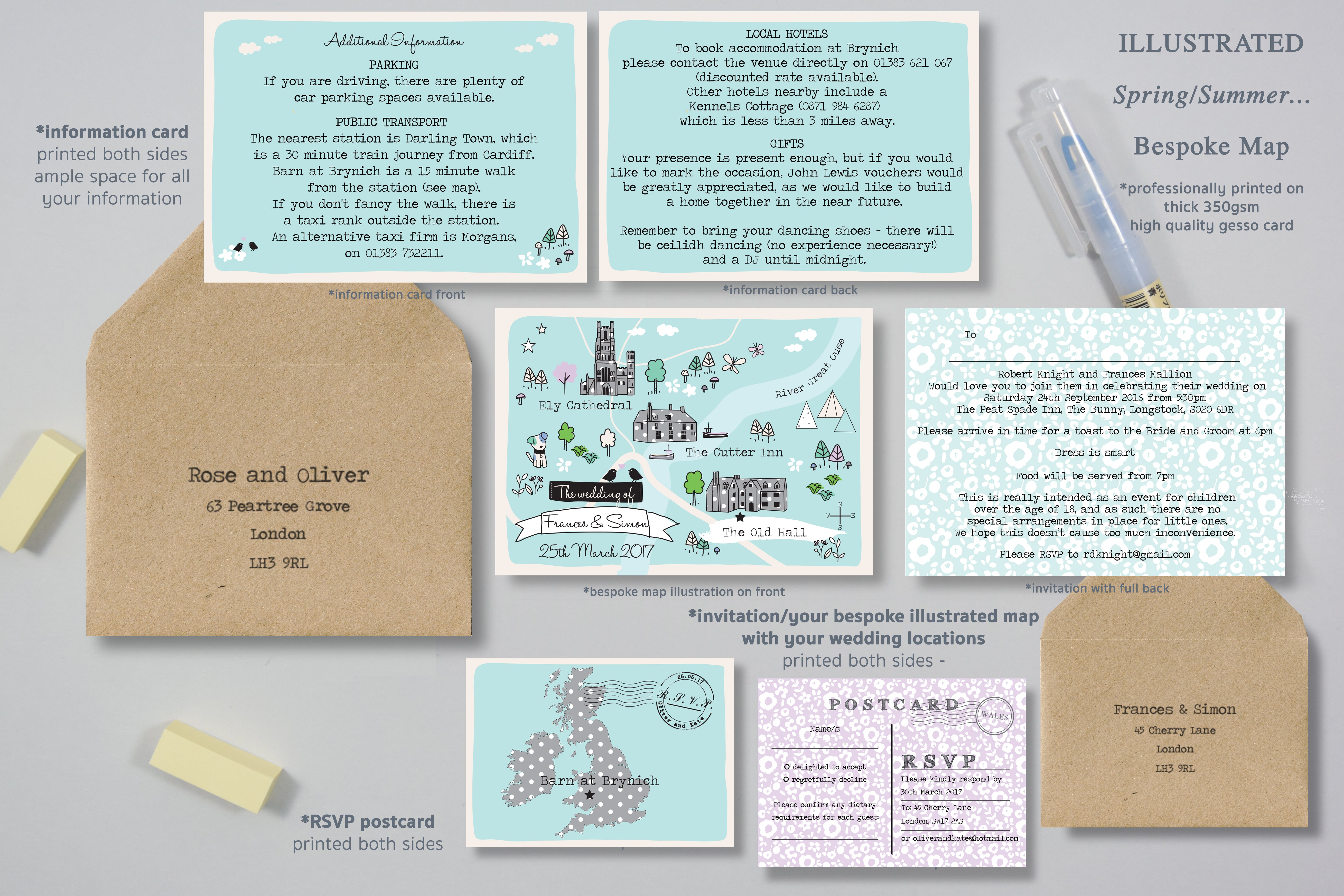 Spring/Summer Illustrated Bespoke Map Invitation