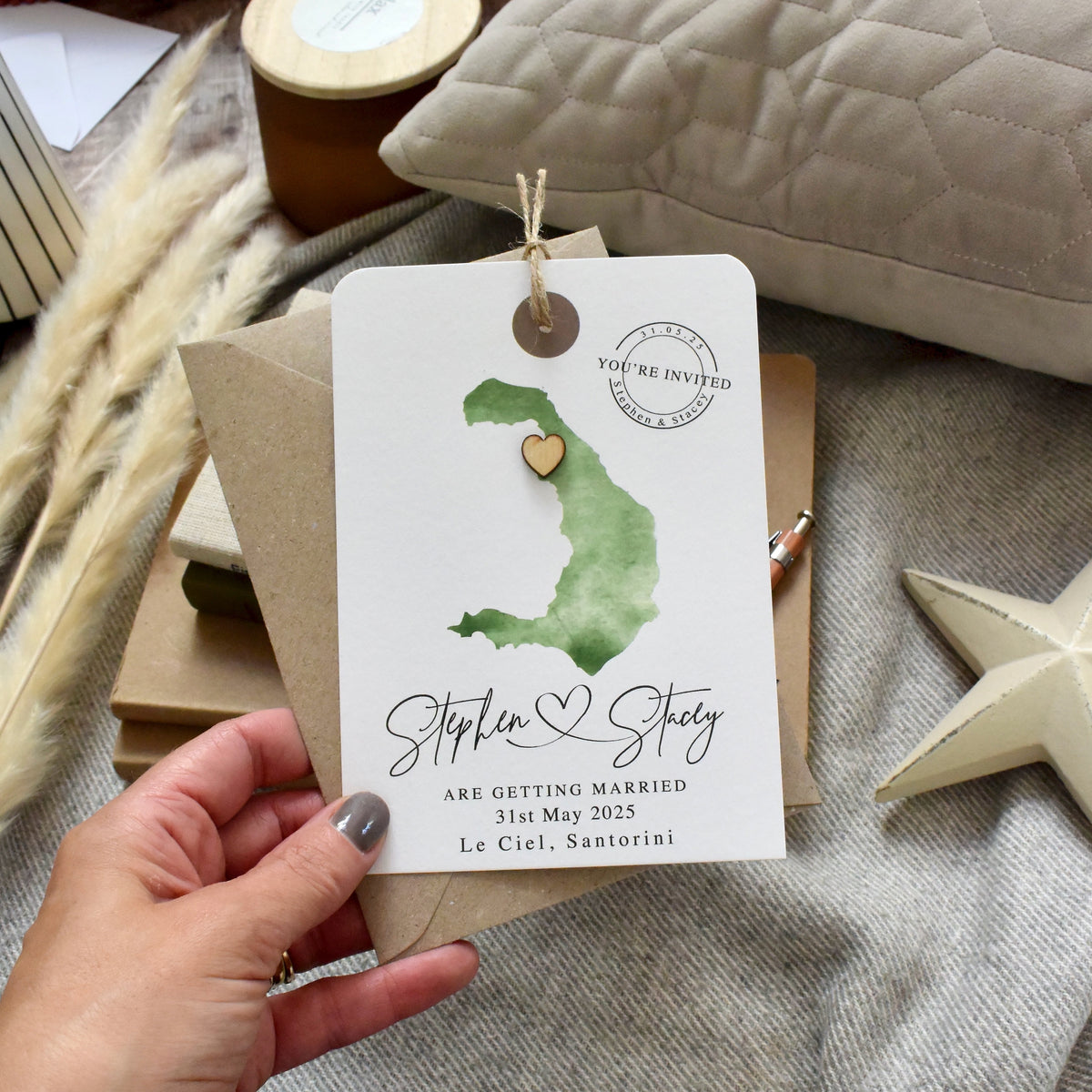 Watercolour Style Luggage Tag Wedding Invitation