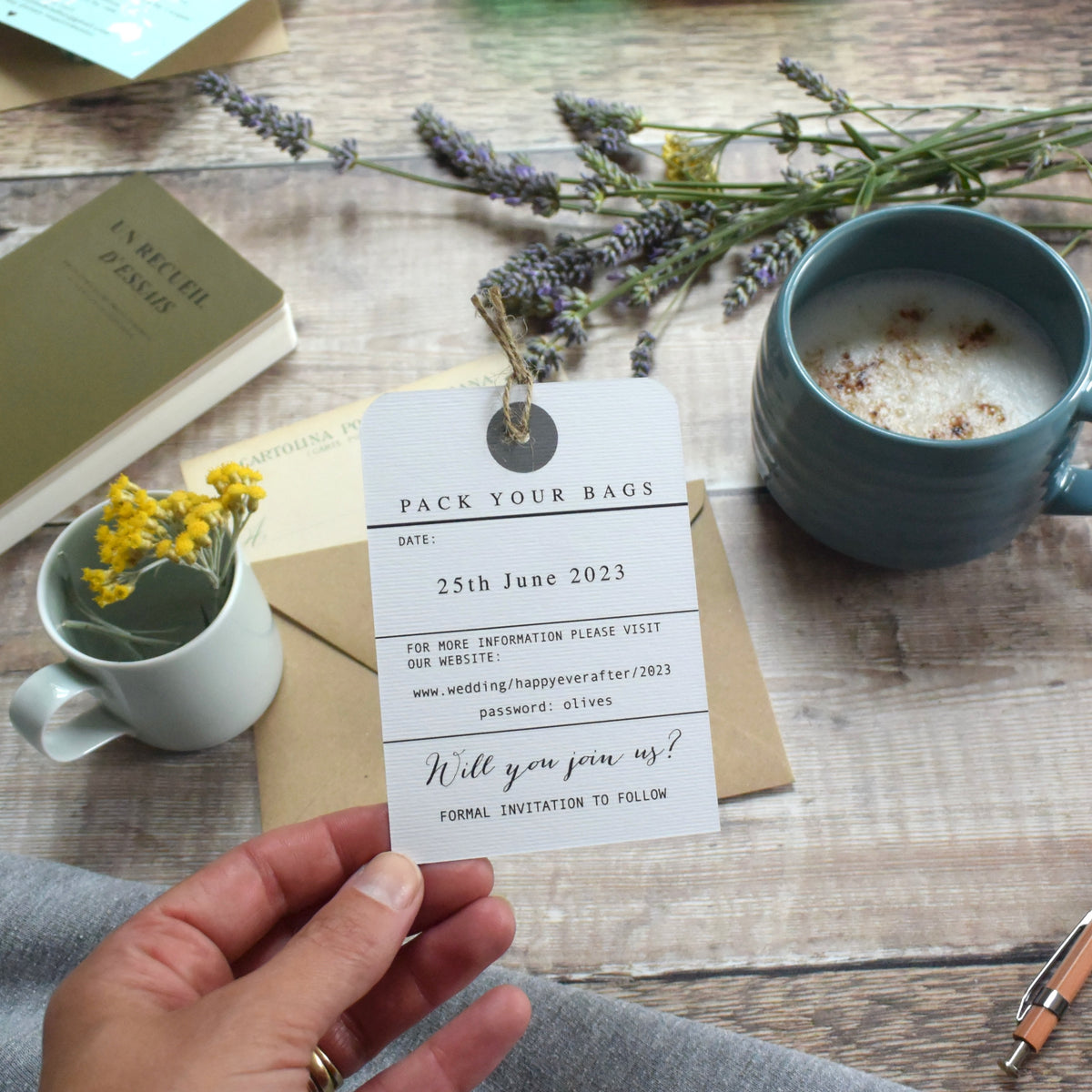 Save The Date Luggage Tag Map Wedding Invitation