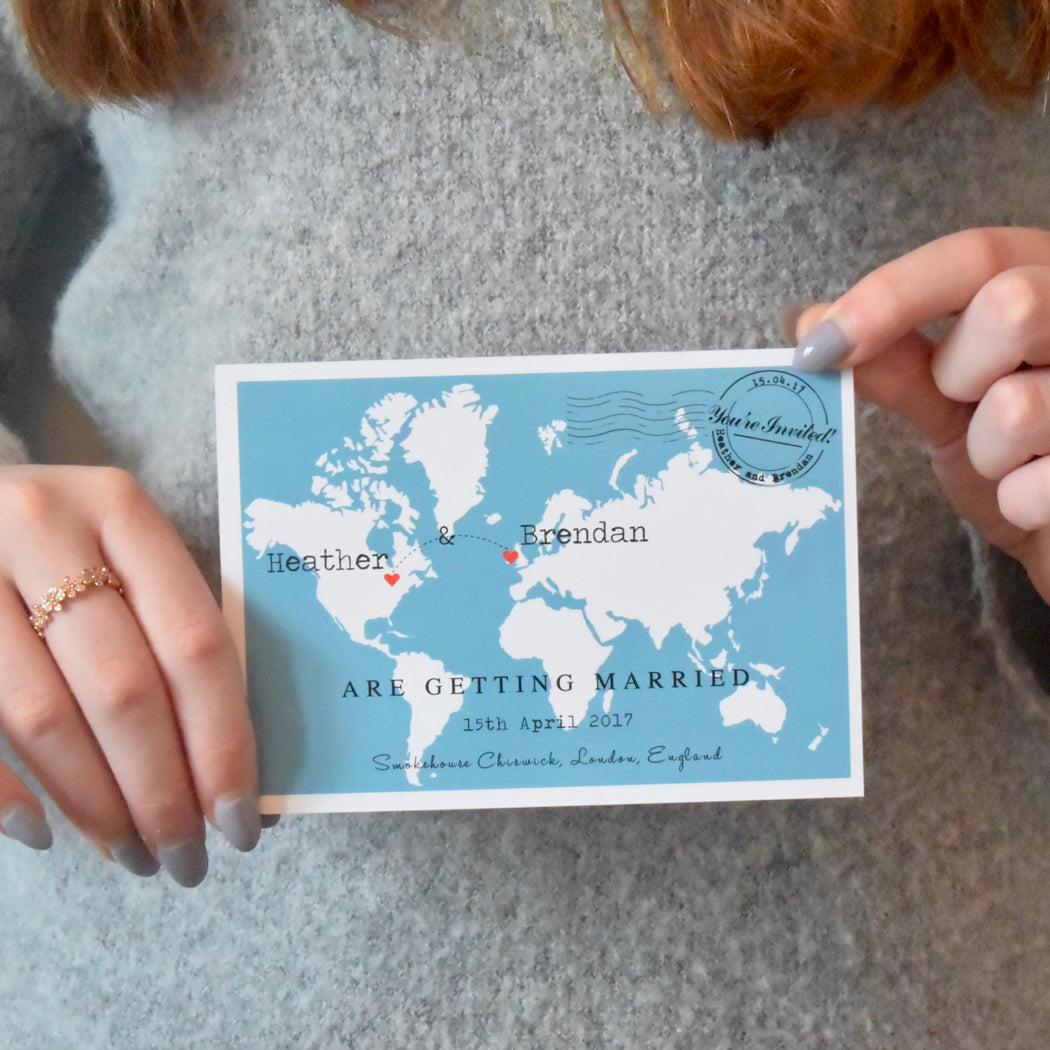 TRAVEL INSPIRED WORLD MAP WEDDING INVITATION